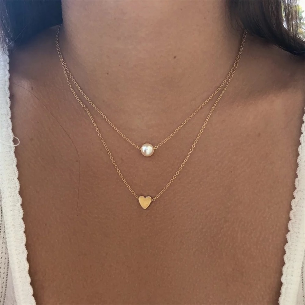 DOUBLE STRAND PEARL HEART NECKLACE